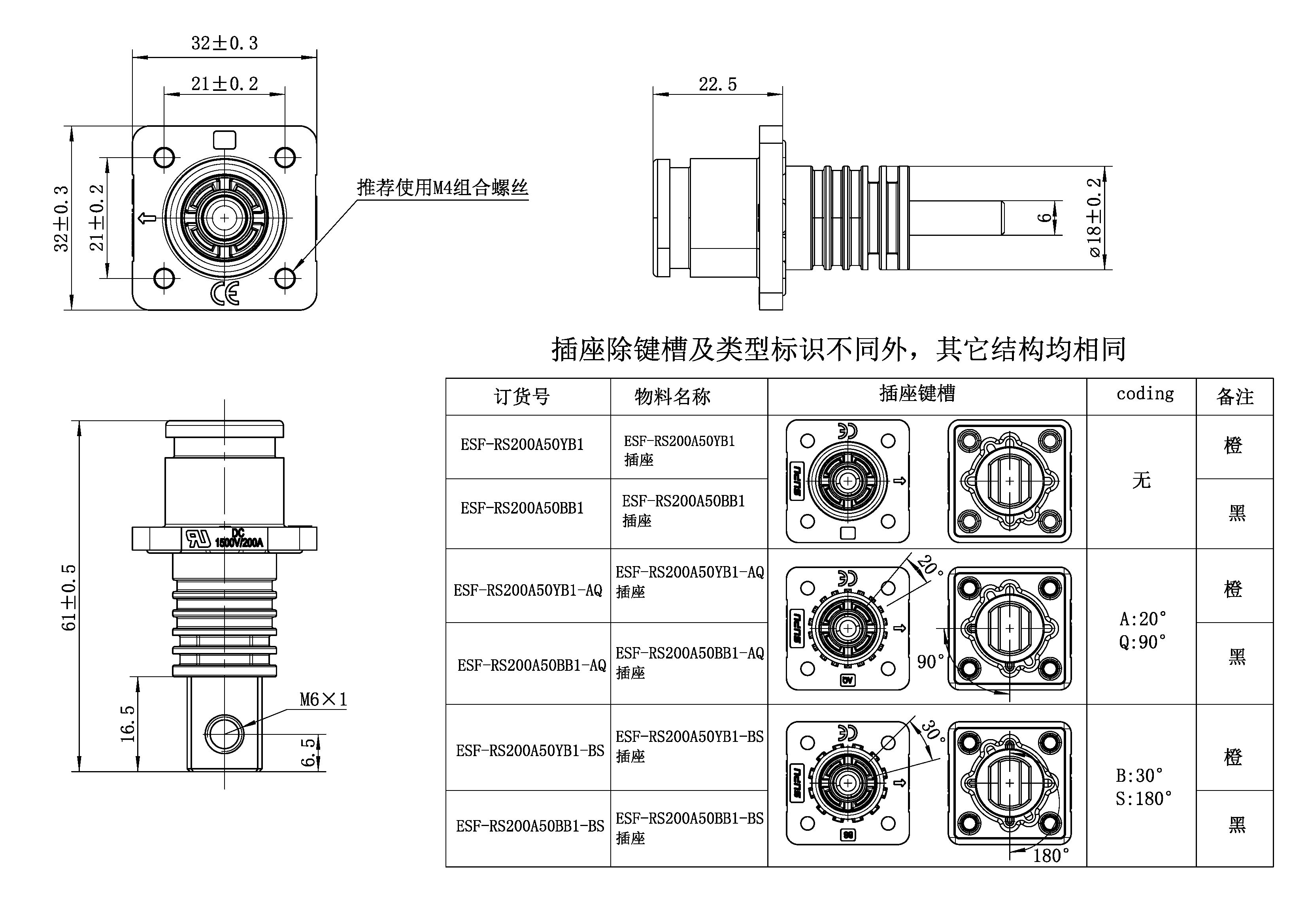 储能连接器ESF-RS200A50YB1-AQ-速普IP67新能源储能连接器