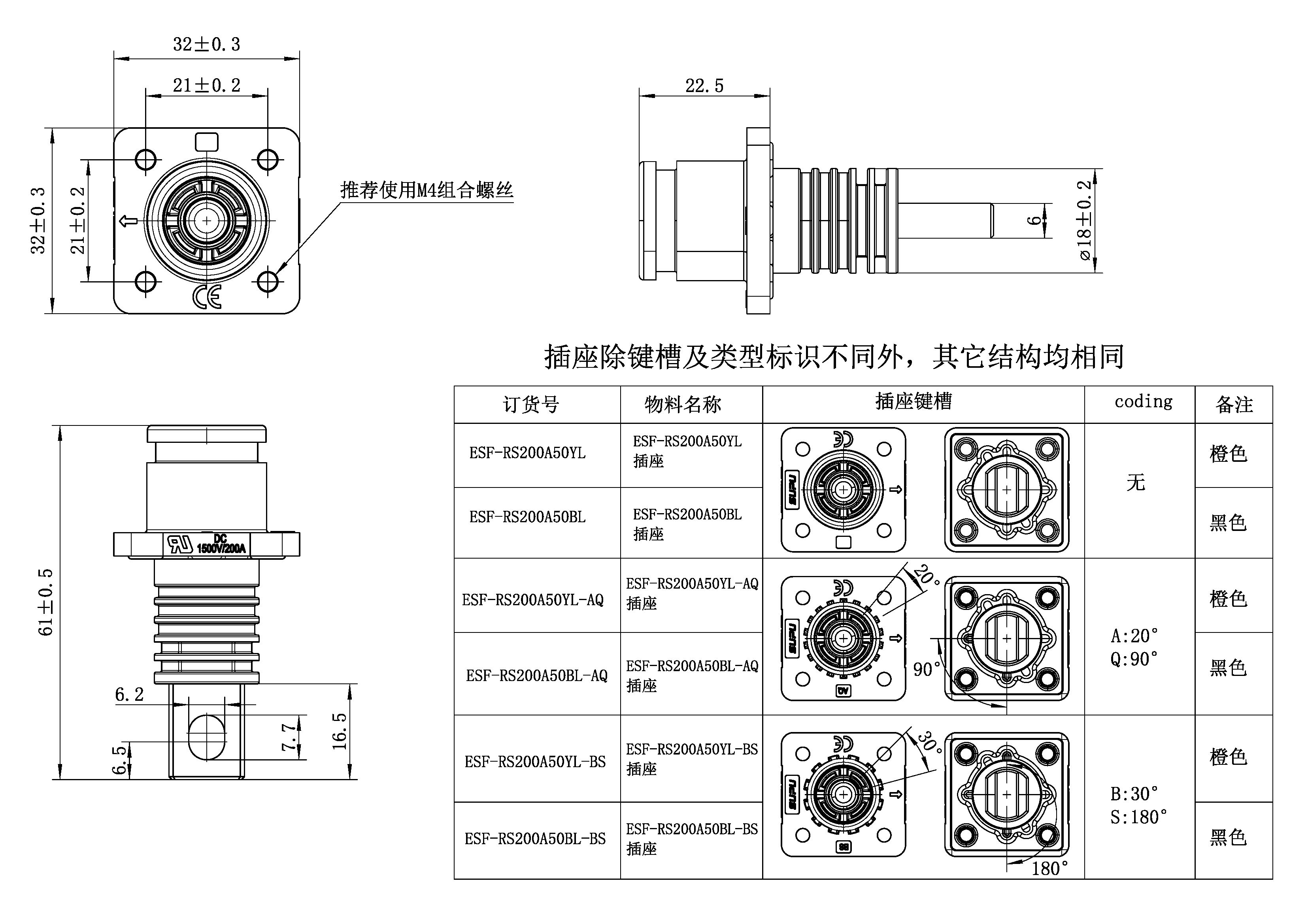 储能连接器ESF-RS200A50YL-BS-速普IP67新能源储能连接器